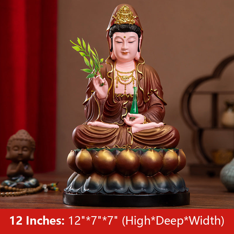 Buddha Quan Yin Goddess of Mercy Statue, Antique Color Resin Material 12 inches
