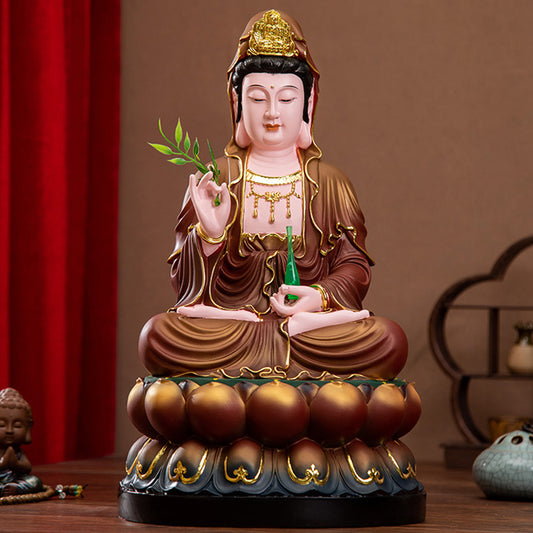 Buddha Quan Yin Goddess of Mercy Statue for Sale, Goddess of Compassion Quan Yin Sculpture, Antique Color Resin Material, Offerings