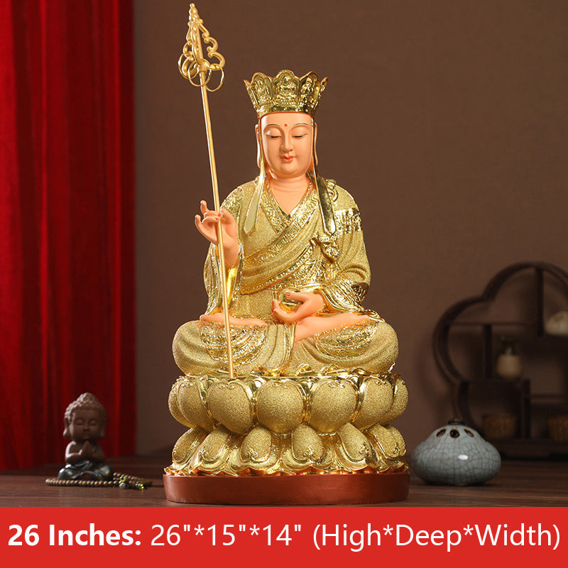 Earth Treasury, Buddha ksitigarbha Statue, Sand Gold Resin Material 26 inches 66CM*38CM*36CM