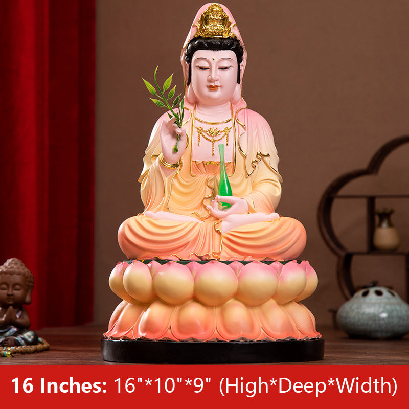 Hand Holding Jade Bottle & Willow Leaves Guan Yin Bodhisattva Buddha Statue 16 Inches 
