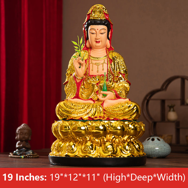 GuanYin Buddha Statue Resin Gilding Material 19 Inches: 19"*12"*11" (High*Deep*Width) 48CM*28CM*26CM