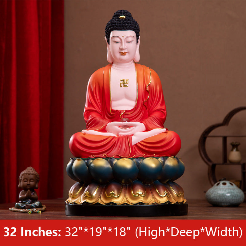 Seated Shakyamuni Buddha Statue, Red Clothes Resin Material 32 inches 88CM*46CM*45CM
