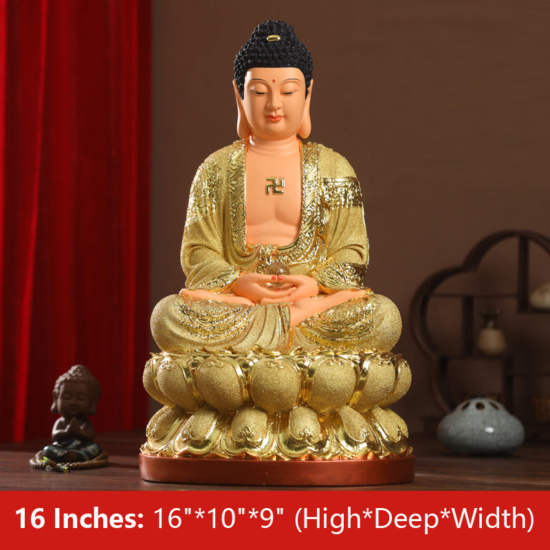 Seated Shakyamuni Buddha Statue, Sand Gold Resin Material 16 inches 38CM*24CM*22CM