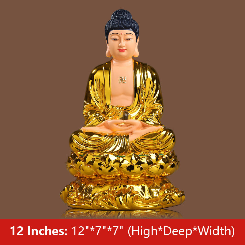 Shakyamuni Buddha Statue, Lotus Leaf, Golden Resin Material 12 inches 30CM*17CM*17CM