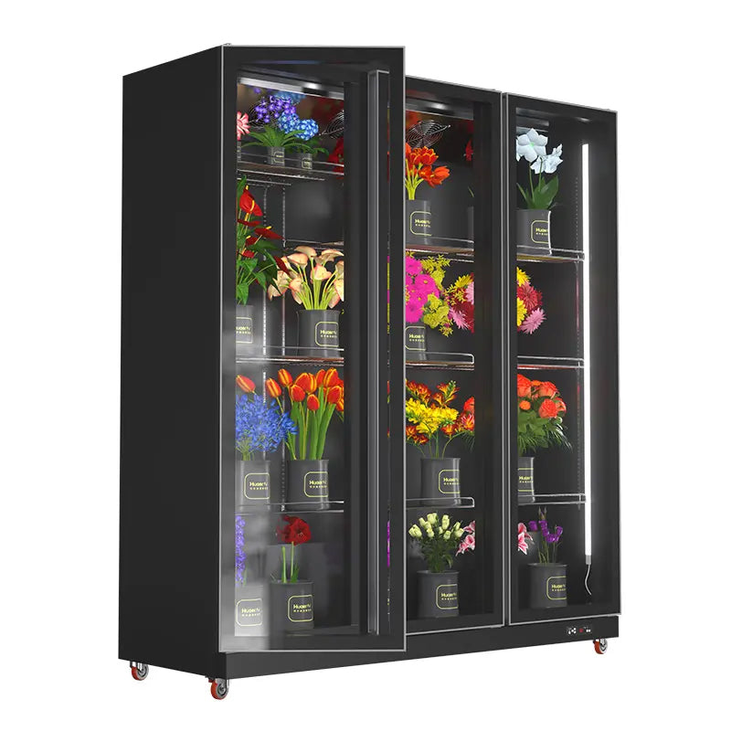Commercial Floral Coolers, Swinging 3-door Floral Display Refrigerators Price, Black,115V/60 Hz,1860*600*1980mm