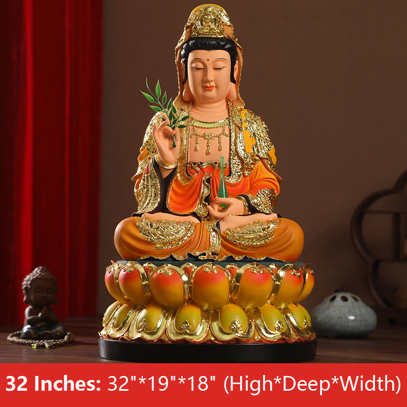 Bodhisattva Guan Yin Buddha Statue Colorful Resin Material 32 Inches