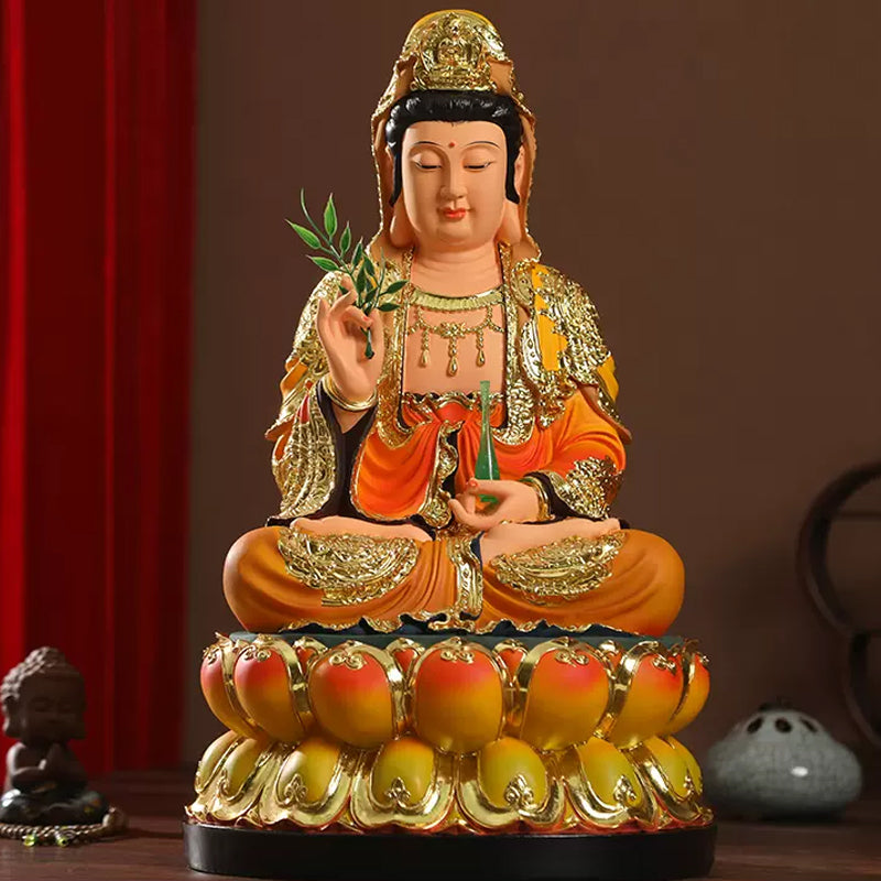 Bodhisattva Guan Yin Buddha Statue for Home, Chinese Guan Yin Goddess of Mercy Statue for Sale, Colorful Resin Material, Offerings