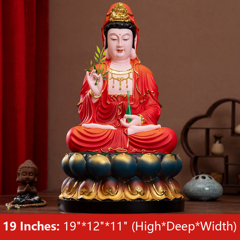 Buddha Kwan Yin Goddess of Mercy and Compassion Statue Red Clothes Resin Material 19 inches 48CM*28CM*26CM