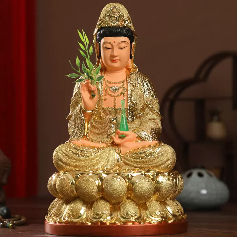 Buddha Kwan Yin Statue for Sale, Guanyin Kwan Yin Goddess Statue for Home, Sand Gold Resin Material, Offerings