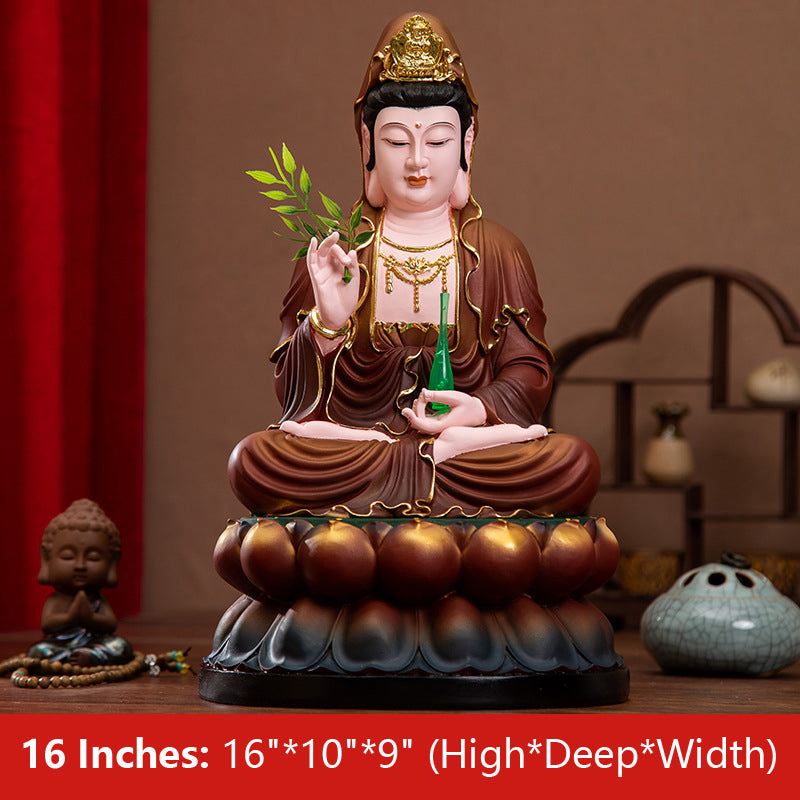 Buddha Quan Yin Goddess of Mercy Statue, Antique Color Resin Material 16 inches