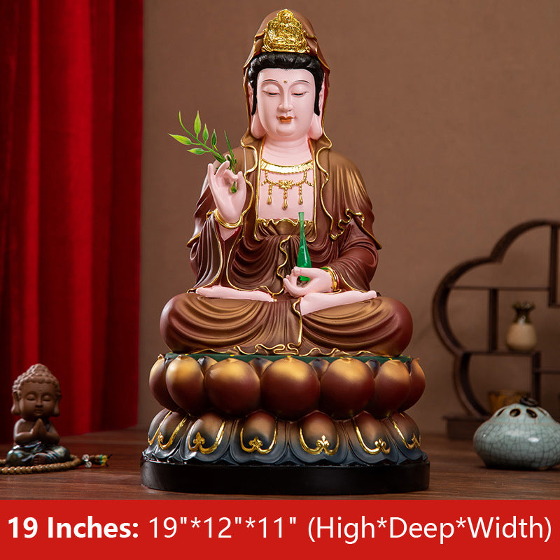 Buddha Quan Yin Goddess of Mercy Statue, Antique Color Resin Material 19 inches