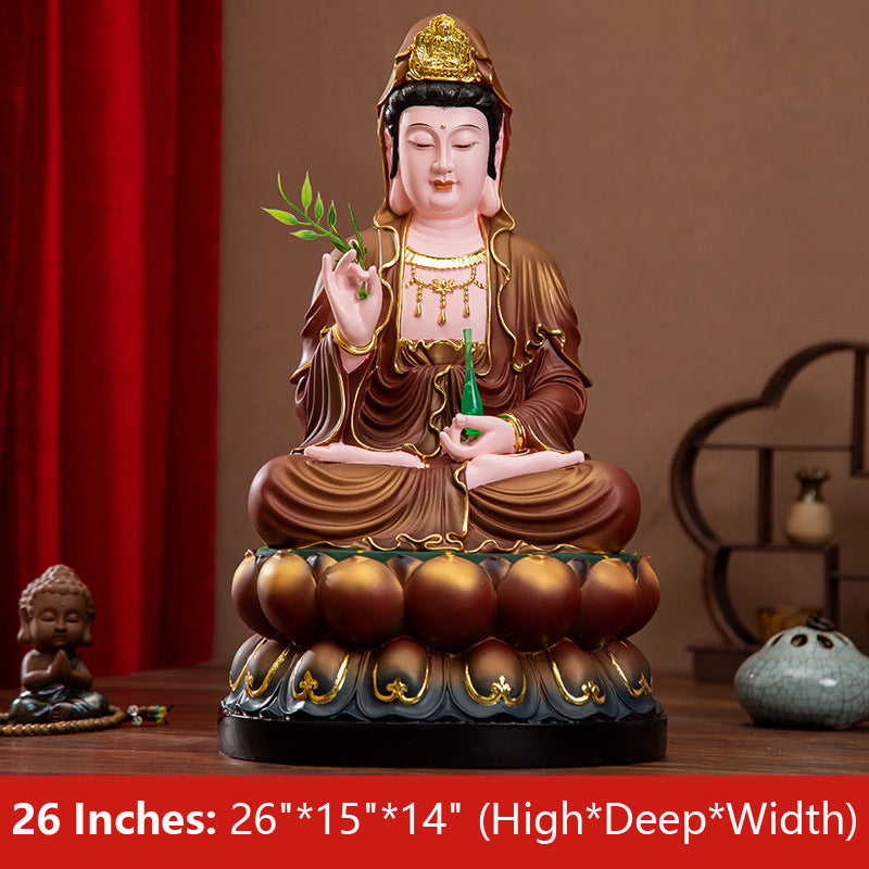 Buddha Quan Yin Goddess of Mercy Statue, Antique Color Resin Material 26 inches 66CM*38CM*36CM