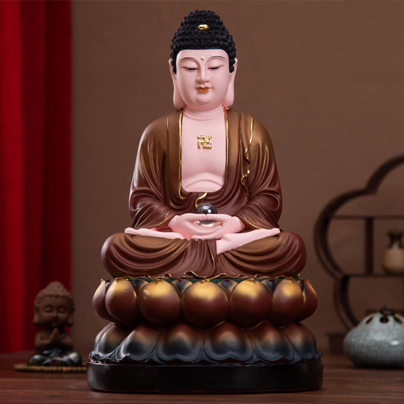 Buddha Shakyamuni Sculpture for Sale, Antique Color Resin Material, Offerings