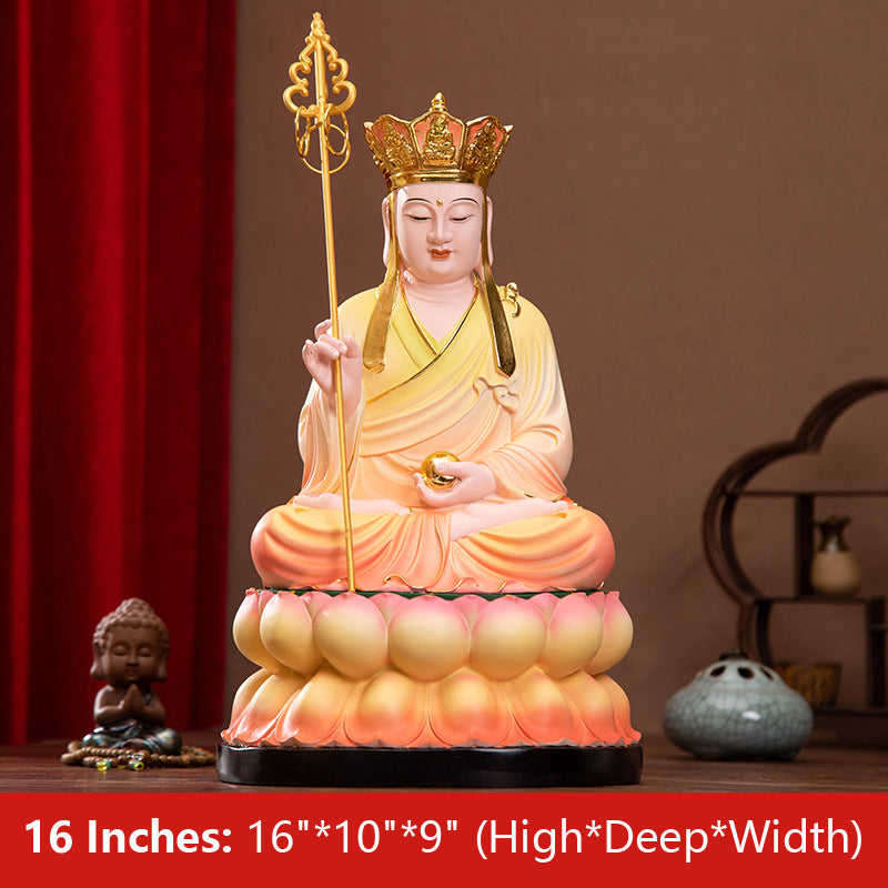 Earth Matrix, Dizang Pusa, Kṣitigarbha Statue, Pastel Resin Material 16 inches 38CM*24CM*22CM
