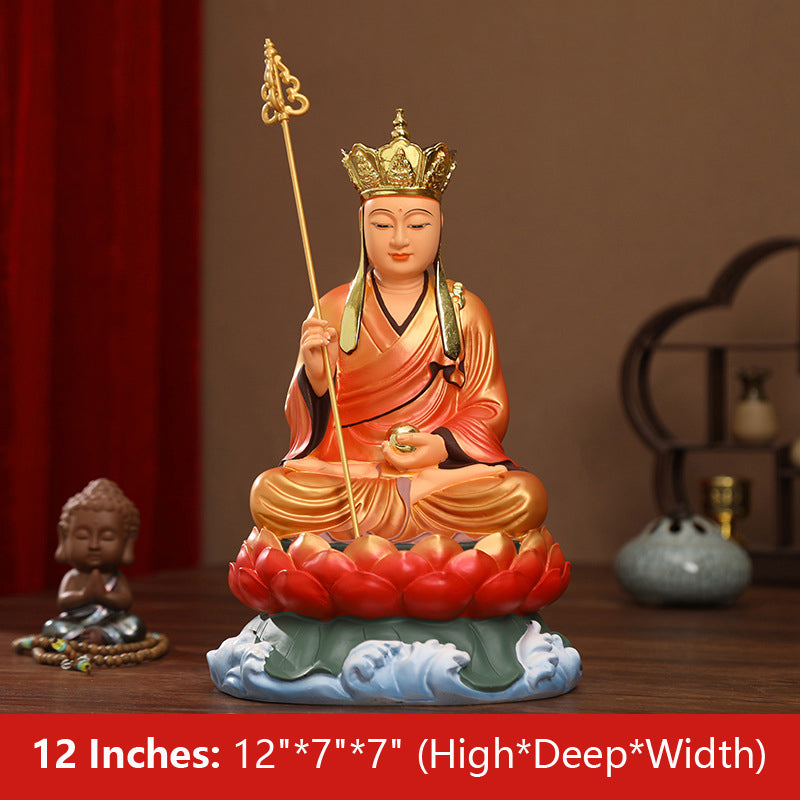 Earth Store, Dizang, Ksitigarbha Bodhisattva Statue, Golden Blessed Clothes Resin Material 12 inches 30CM*17CM*17CM