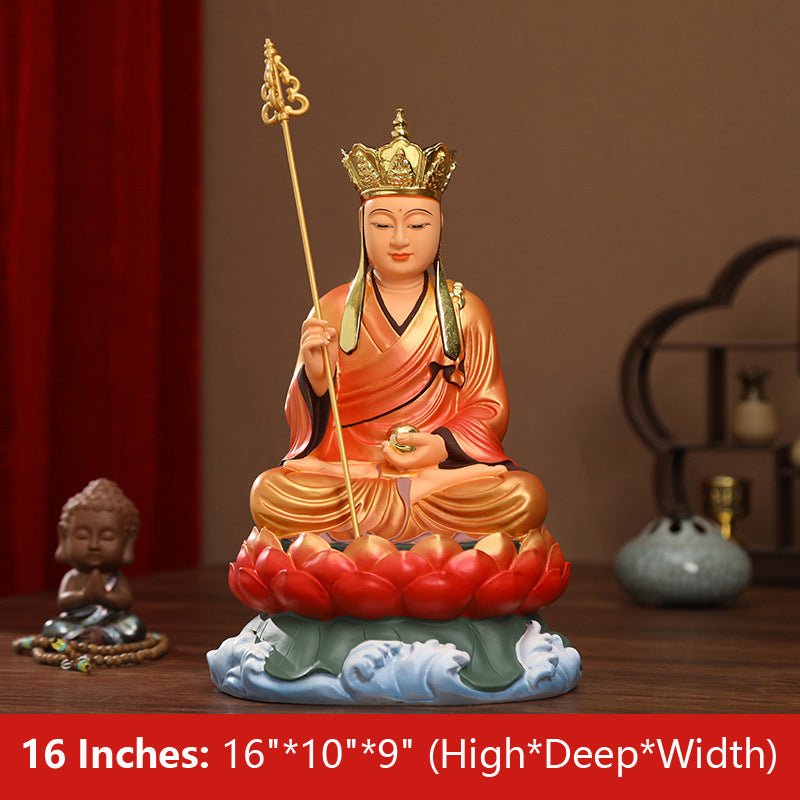 Earth Store, Dizang, Ksitigarbha Bodhisattva Statue, Golden Blessed Clothes Resin Material 16 inches 38CM*24CM*22CM
