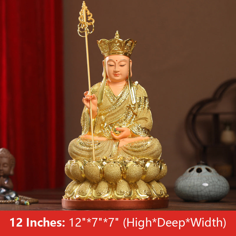 Earth Treasury, Buddha ksitigarbha Statue, Sand Gold Resin Material 12 inches 30CM*17CM*17CM