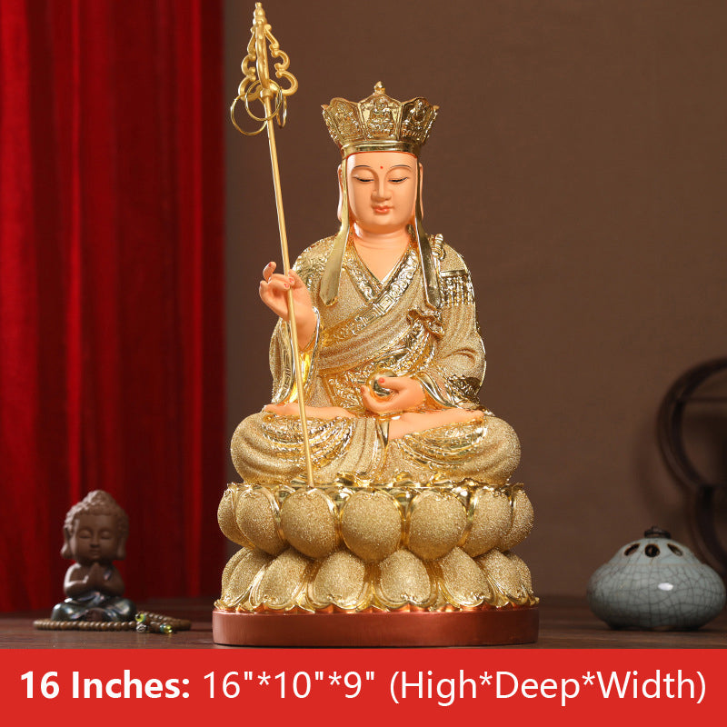 Earth Treasury, Buddha ksitigarbha Statue, Sand Gold Resin Material 16 inches 38CM*24CM*22CM