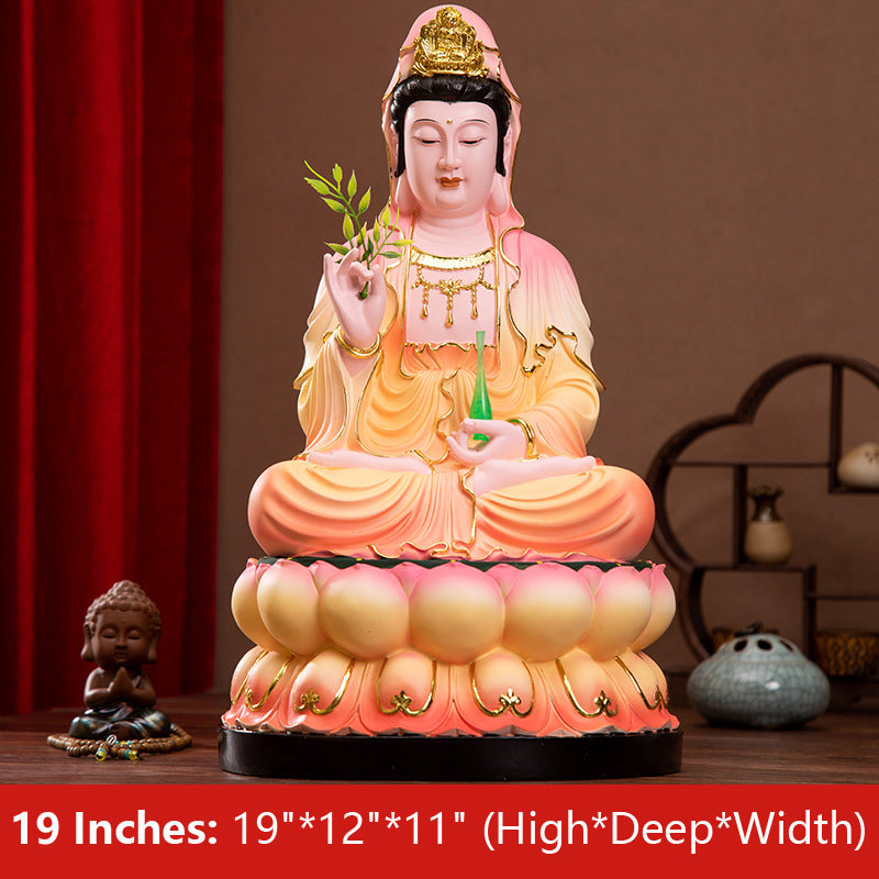Hand Holding Jade Bottle & Willow Leaves Guan Yin Bodhisattva Buddha Statue 19 Inches 