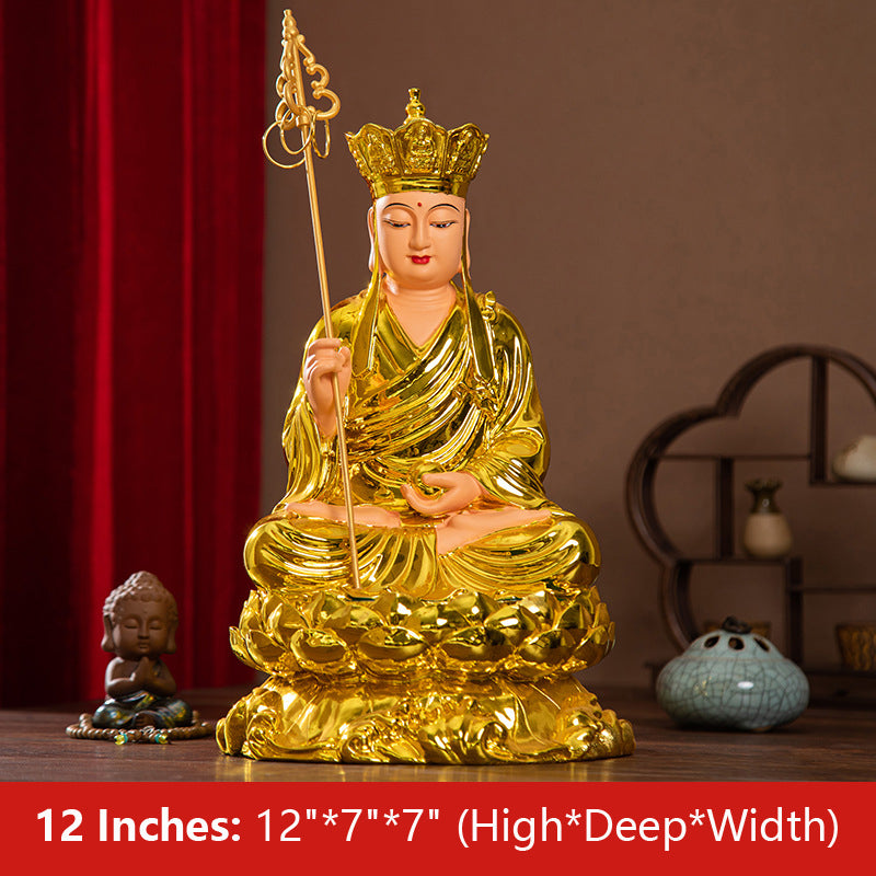 Ksitigarbha, Dizang Pusa Statue, Lotus Leaf, Golden Resin Material 12 inches 30CM*17CM*17CM