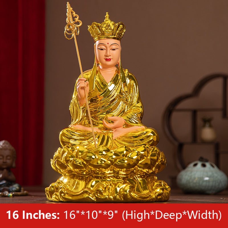 Ksitigarbha, Dizang Pusa Statue, Lotus Leaf, Golden Resin Material 16 inches 38CM*24CM*22CM