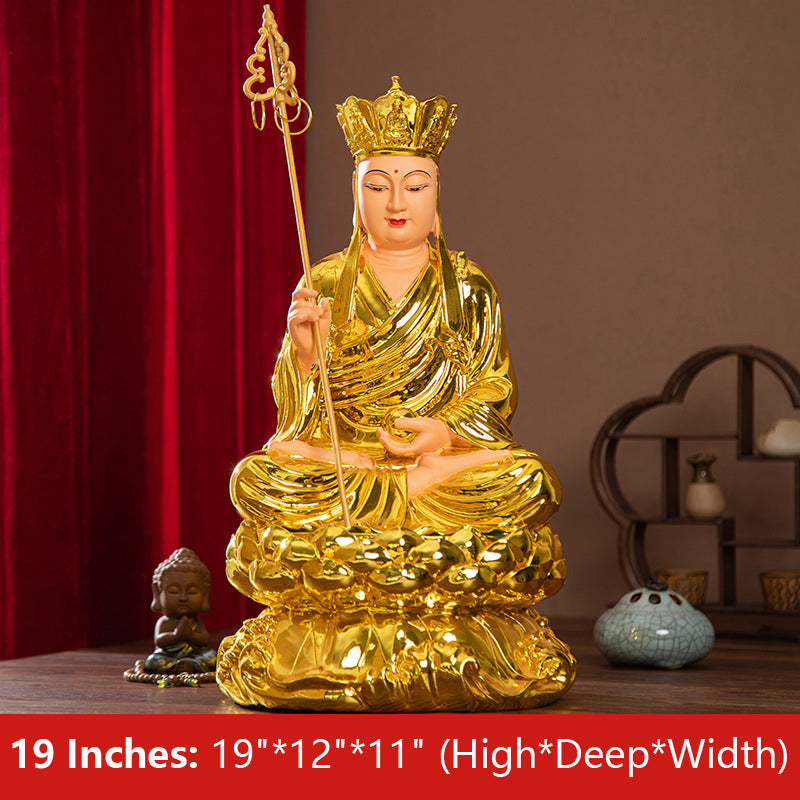 Ksitigarbha, Dizang Pusa Statue, Lotus Leaf, Golden Resin Material 19 inches 48CM*28CM*26CM