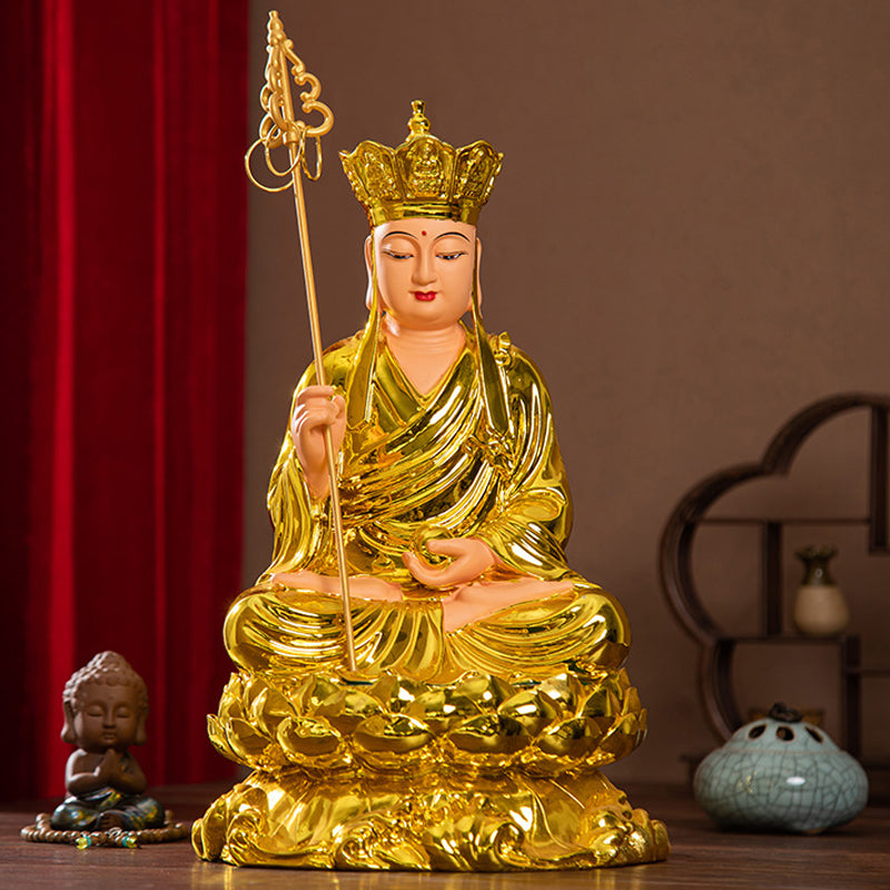 Ksitigarbha, Dizang Pusa Statue for Sale, Lotus Leaf, Golden Resin Material, Offerings