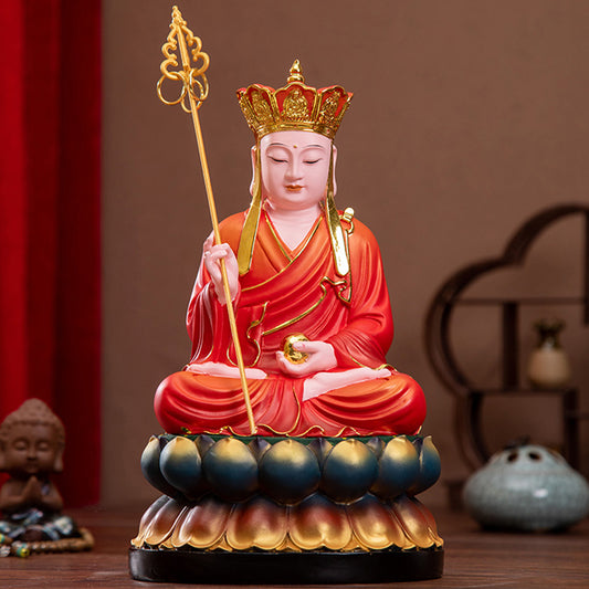 Ksitigarbha, Dizang Wang Bodhisattva Buddha Statue for Sale, Red Clothes Resin Material, Offerings