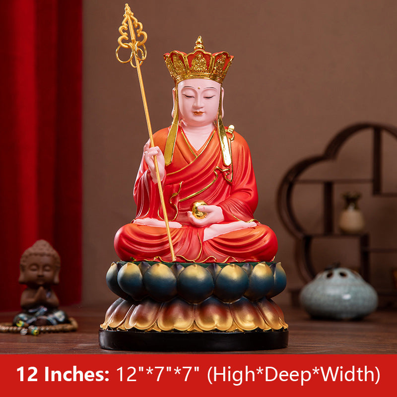 Ksitigarbha, Dizang Wang Bodhisattva Buddha Statue, Red Clothes Resin Material 12 inches 30CM*17CM*17CM