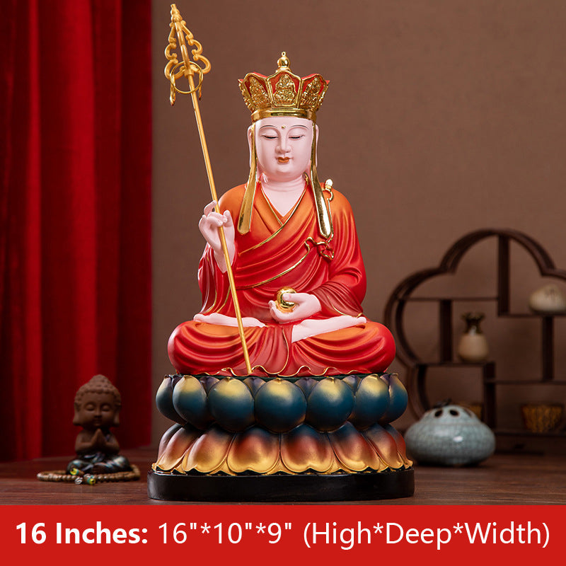 Ksitigarbha, Dizang Wang Bodhisattva Buddha Statue, Red Clothes Resin Material 16 inches 38CM*24CM*22CM