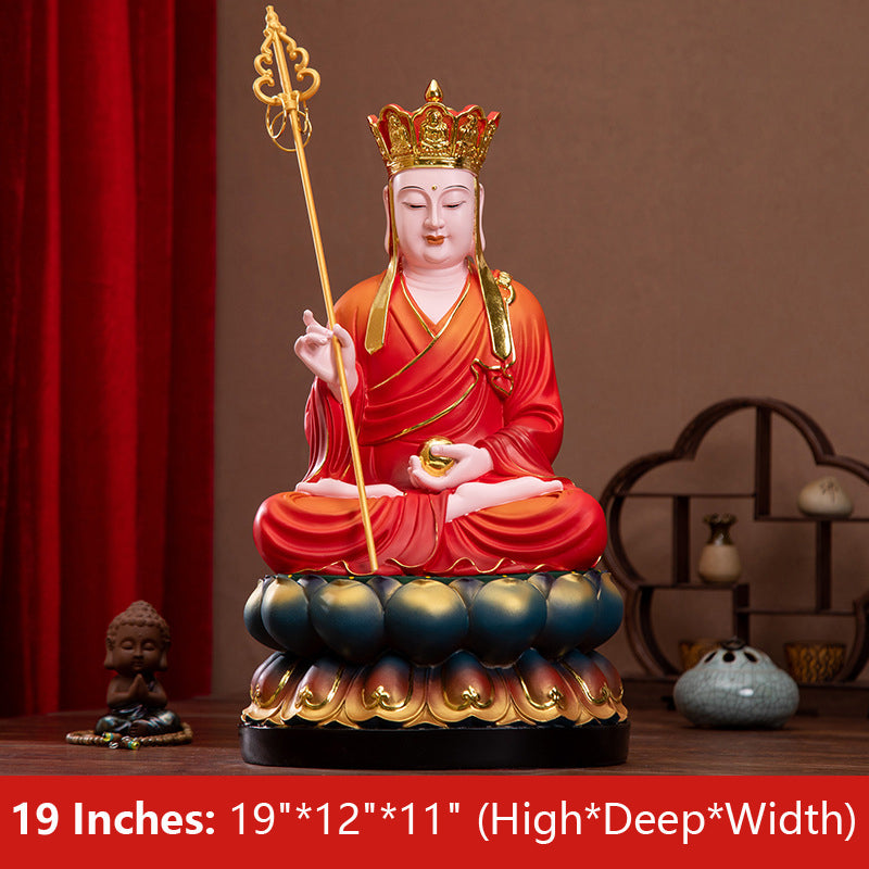 Ksitigarbha, Dizang Wang Bodhisattva Buddha Statue, Red Clothes Resin Material 19 inches 48CM*28CM*26CM