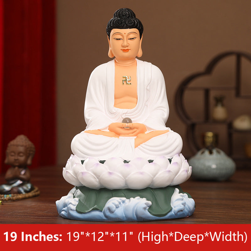 Mahāvairocana, White Clothes Shakyamuni Buddha Statues, Lotus Leaf Resin Material 19 inches 48CM*28CM*26CM