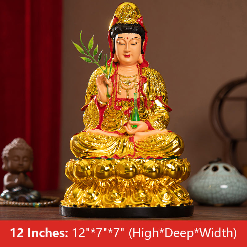 GuanYin Buddha Statue Resin Gilding Material 12 Inches: 12"*7"*7" (High*Deep*Width) 30CM*17CM*17CM