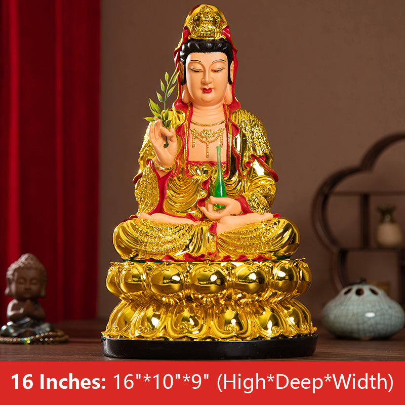 GuanYin Buddha Statue Resin Gilding Material 16 Inches: 16"*10"*9" (High*Deep*Width) 38CM*24CM*22CM