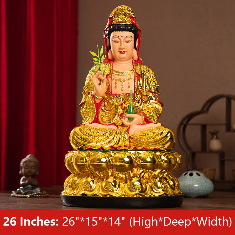 GuanYin Buddha Statue Resin Gilding Material 26 Inches: 26"*15"*11" (High*Deep*Width) 66CM*38CM*36CM