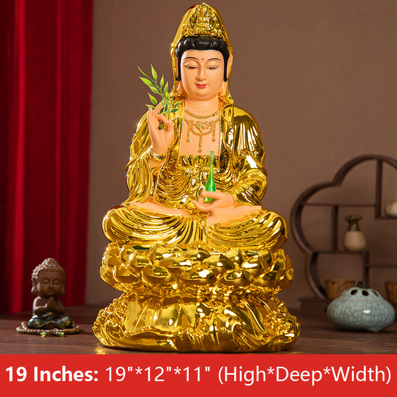 Seated Kuan Yin Goddess of Mercy Statue 19 Inches: 19"*12"*11" (High*Deep*Width) 48CM*28CM*26CM