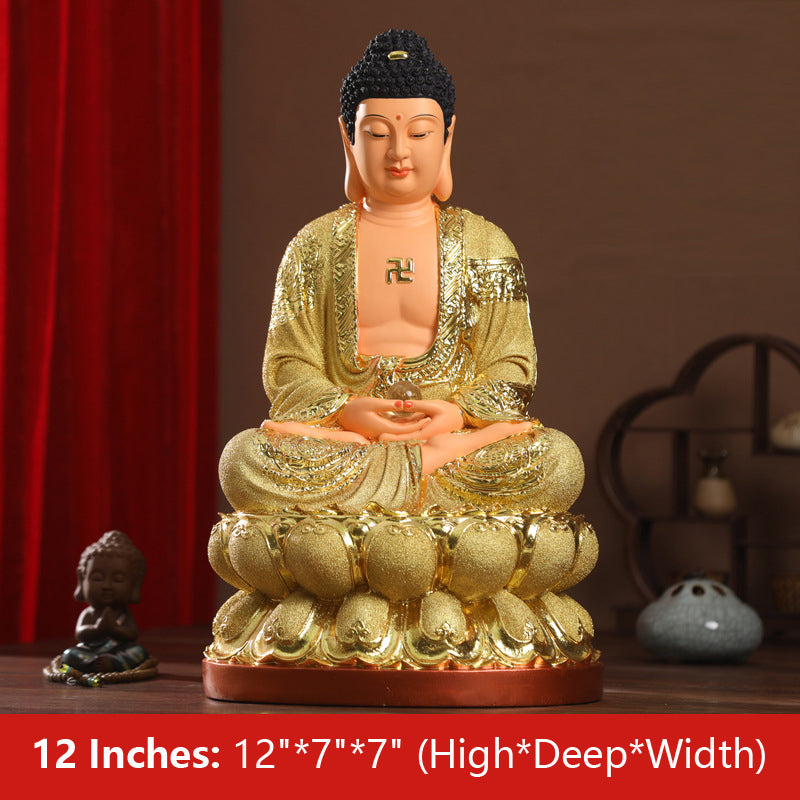 Seated Shakyamuni Buddha Statue, Sand Gold Resin Material 12 inches 30CM*17CM*17CM
