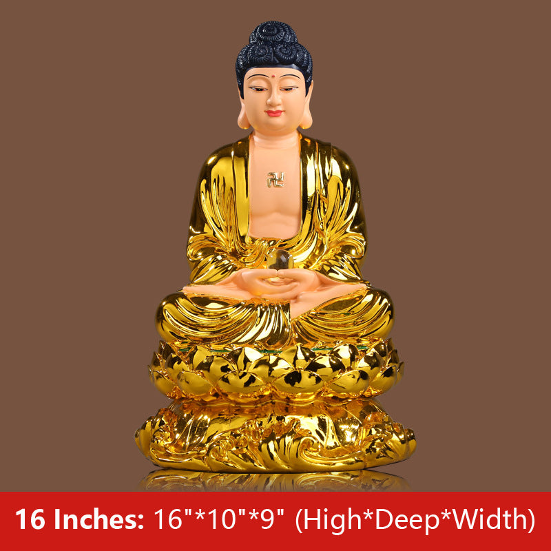 Shakyamuni Buddha Statue, Lotus Leaf, Golden Resin Material 16 inches 38CM*24CM*22CM