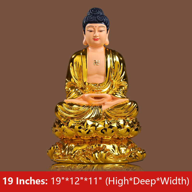 Shakyamuni Buddha Statue, Lotus Leaf, Golden Resin Material 19 inches 48CM*28CM*26CM