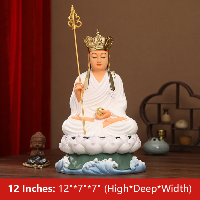  White Clothes Ksitigarbha Bodhisattva Buddha Statue, Lotus Leaf Resin Material 12 inches 30CM*17CM*17CM