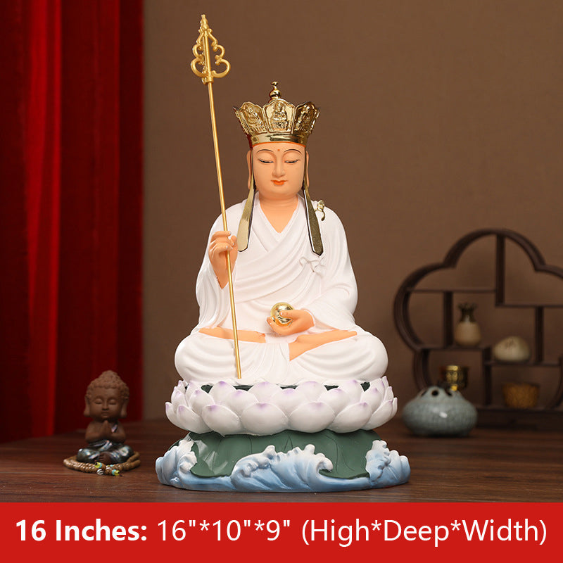 hite Clothes Ksitigarbha Bodhisattva Buddha Statue, Lotus Leaf Resin Material 16 inches 38CM*24CM*22CM